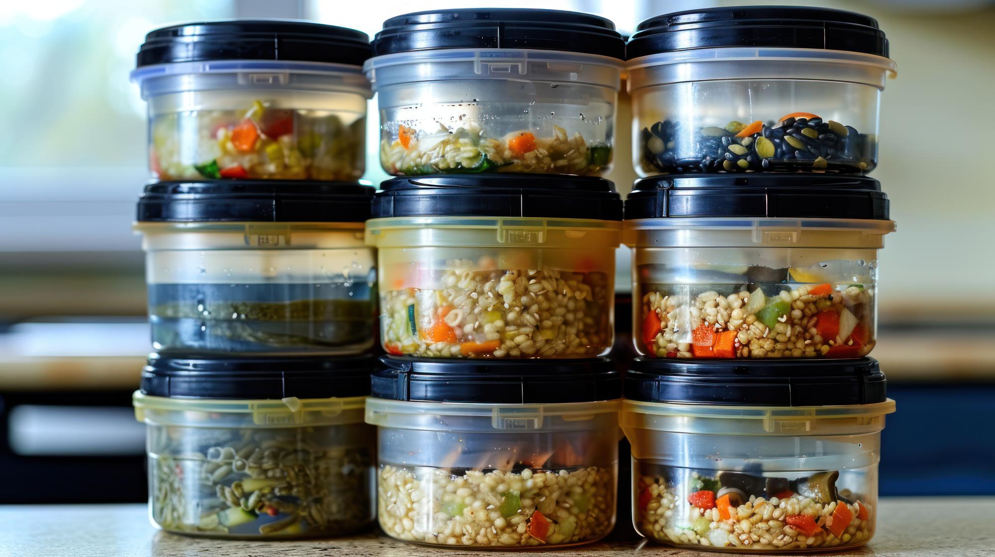 Stacked containers labeled by day
